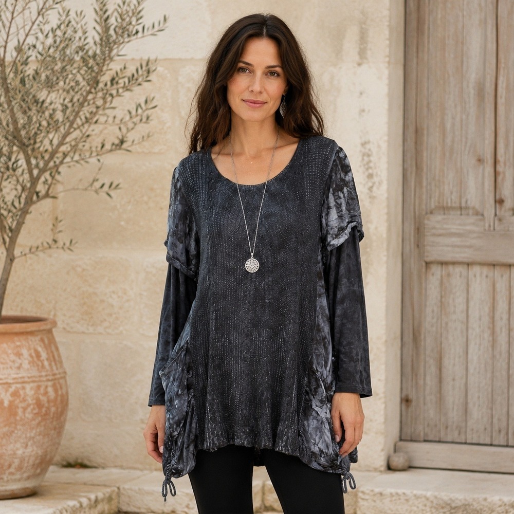 Scandal Italy Tunic Top S Blue Gray Textured Layered Boho Whimsigoth Lagenlook